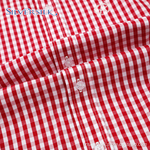 Red Plaid Casual Checked Boys Long Sleeve Shirts